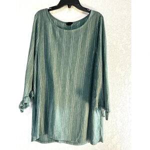 W5 Womens Top/Blouse Green/White Bell Sleeves Round Neck Size 1XL